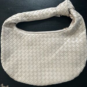 Melie Bianco Cream Hobo Bag with Intrecciato Weave